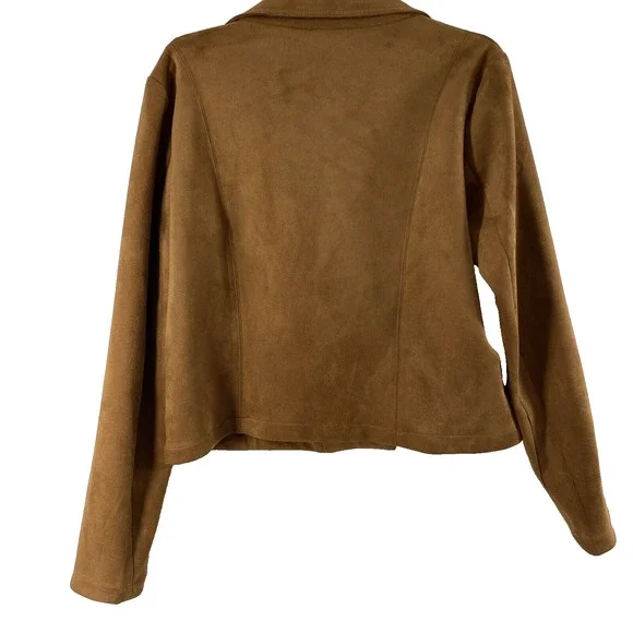 Mittoshop Moto Jacket Womens Large Brown Faux Suede Full‎ Zip Lapel Collar - Picture 2 of 10